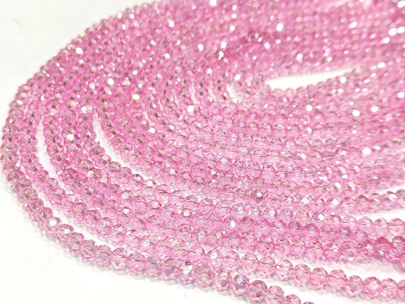 Pink Topaz Hydro Quartz AB Mystic Coated Rondelle Faceted 6mm Beads Strand 15 inches