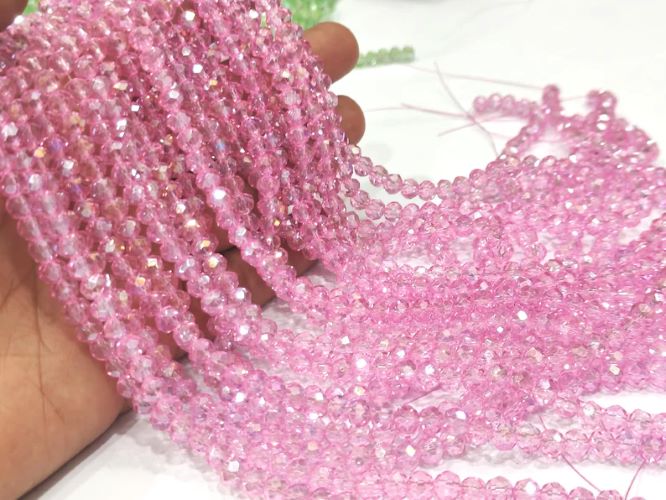 Pink Topaz Hydro Quartz AB Mystic Coated Rondelle Faceted 6mm Beads Strand 15 inches
