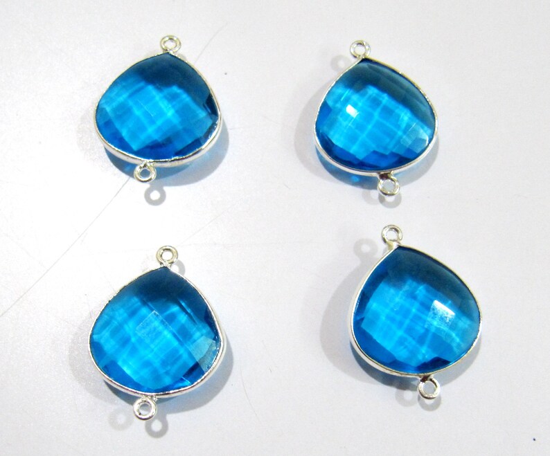 6 Pcs Set Swiss Blue Topaz High Finished Heart Shape 17mm Briolette Connectors