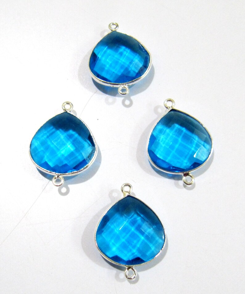 6 Pcs Set Swiss Blue Topaz High Finished Heart Shape 17mm Briolette Connectors