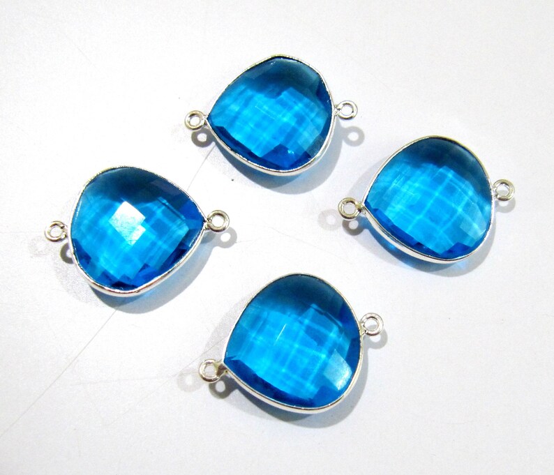 6 Pcs Set Swiss Blue Topaz High Finished Heart Shape 17mm Briolette Connectors