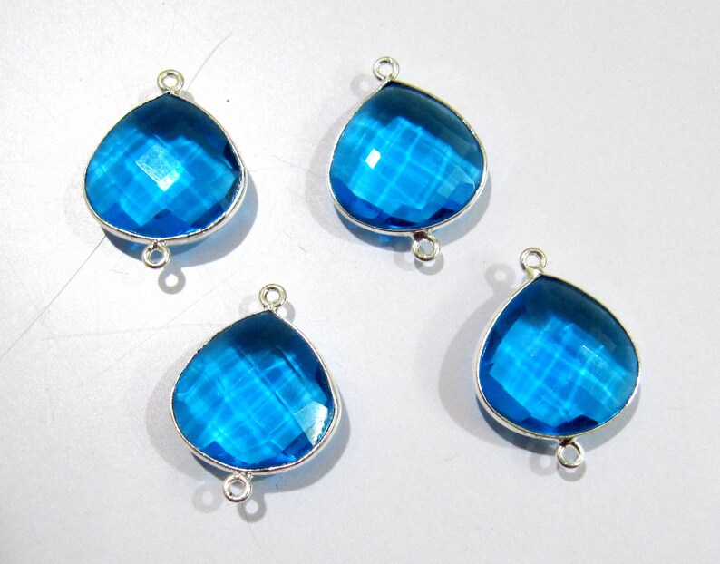 6 Pcs Set Swiss Blue Topaz High Finished Heart Shape 17mm Briolette Connectors