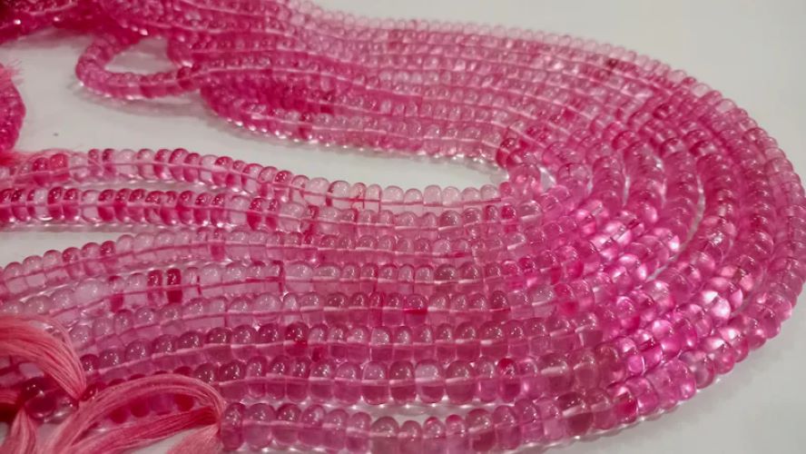 Topaz Pink Color Rondelle Plain Smooth Gemstone Beads Sold Per Strand 8 Inches