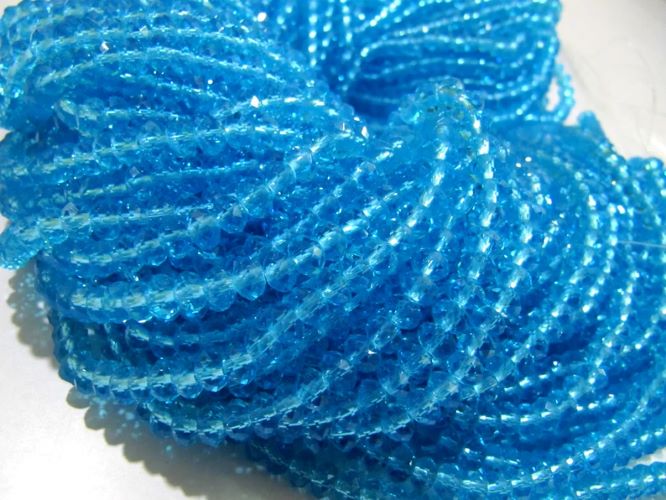 Sky Blue Topaz Beads / 3-4mm Size Rondelle Faceted Crystal Beads / 100 Beads