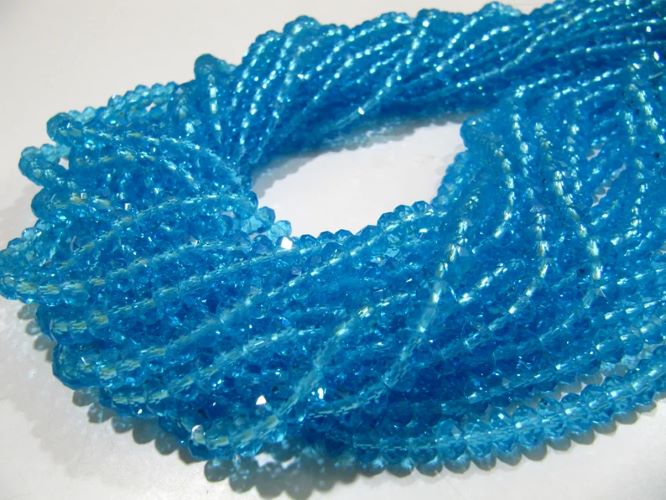 Sky Blue Topaz Beads / 3-4mm Size Rondelle Faceted Crystal Beads / 100 Beads