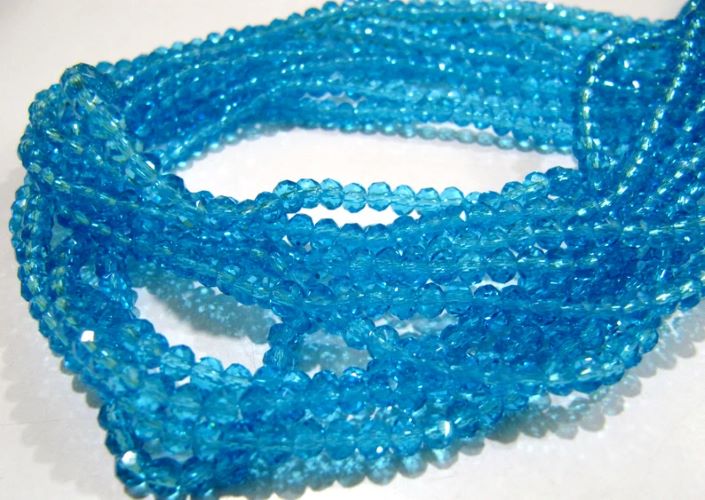 Sky Blue Topaz Beads / 3-4mm Size Rondelle Faceted Crystal Beads / 100 Beads