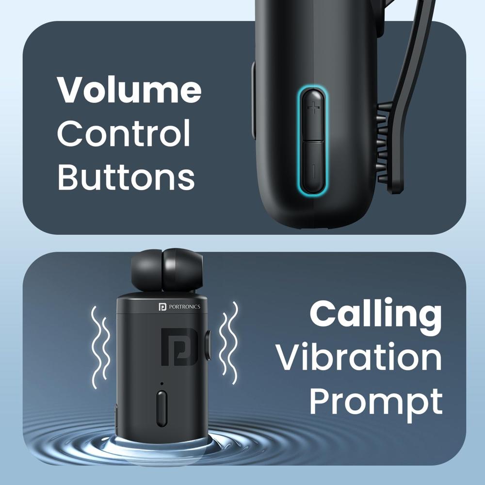 Portronics Harmonics Klip 6 Retractable Bluetooth Calling Earphone with Upto 30 Hour