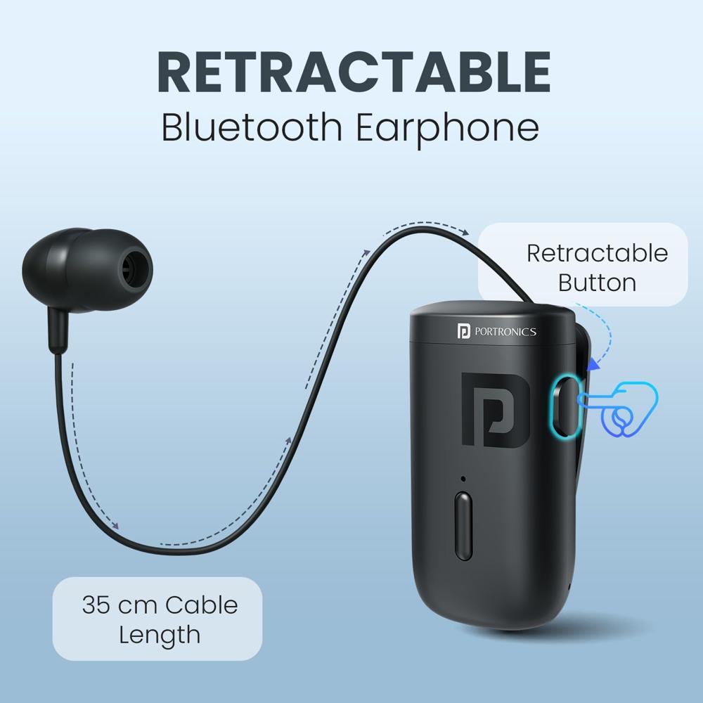 Portronics Harmonics Klip 6 Retractable Bluetooth Calling Earphone with Upto 30 Hour