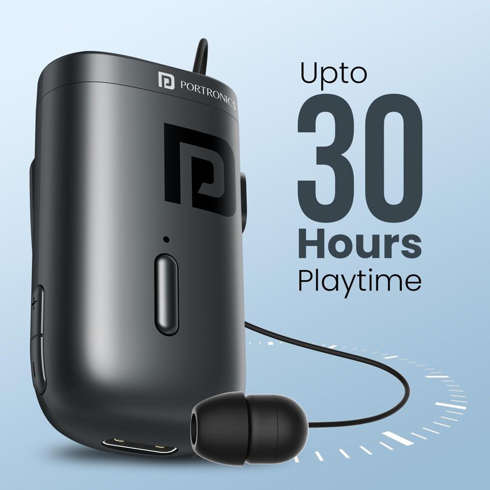 Portronics Harmonics Klip 6 Retractable Bluetooth Calling Earphone with Upto 30 Hour