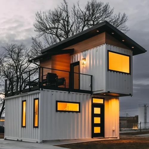 Mild Steel Portable Cabin - Color: White & Blue