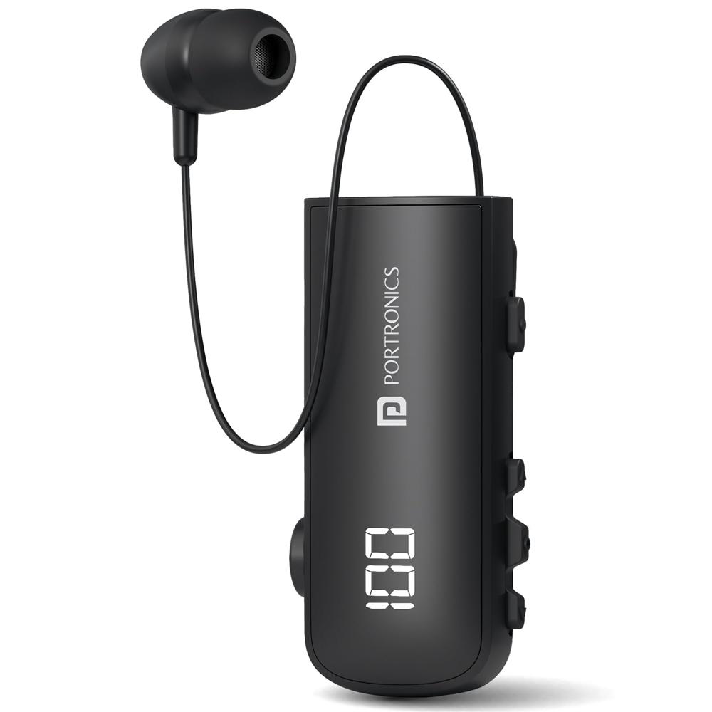 Portronics Harmonics Klip 7 Retractable Bluetooth Calling Earphone, In Built ENC,Upto 30 Hour