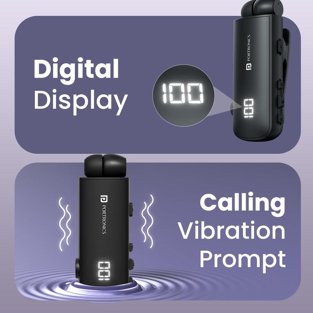 Portronics Harmonics Klip 7 Retractable Bluetooth Calling Earphone, In Built ENC,Upto 30 Hour 