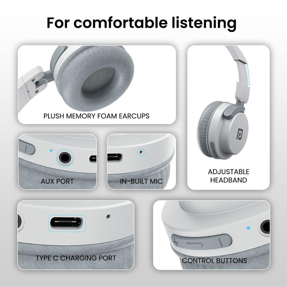 Portronics Muffs M2 Bluetooth Headphones Over Ear with Upto 40 Hrs Playtime, 40mm Dynamic