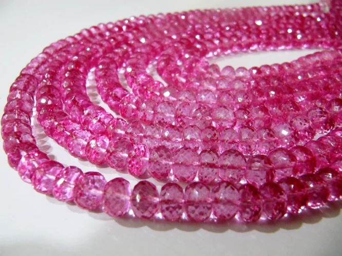 Natural Topaz Pink Color 7-8mm Rondelle Faceted Gemstone Beads Sold Per Strand 8 Inches Long