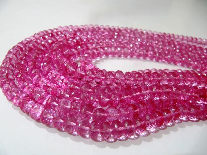 Natural Topaz Pink Color 7-8mm Rondelle Faceted Gemstone Beads Sold Per Strand 8 Inches Long