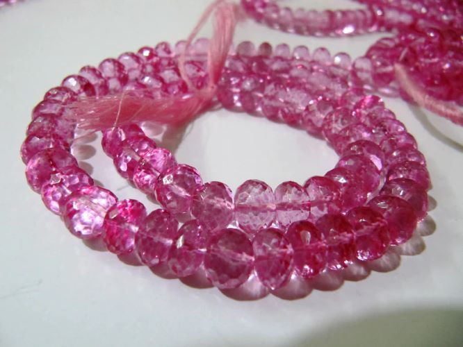 Natural Topaz Pink Color 7-8mm Rondelle Faceted Gemstone Beads Sold Per Strand 8 Inches Long