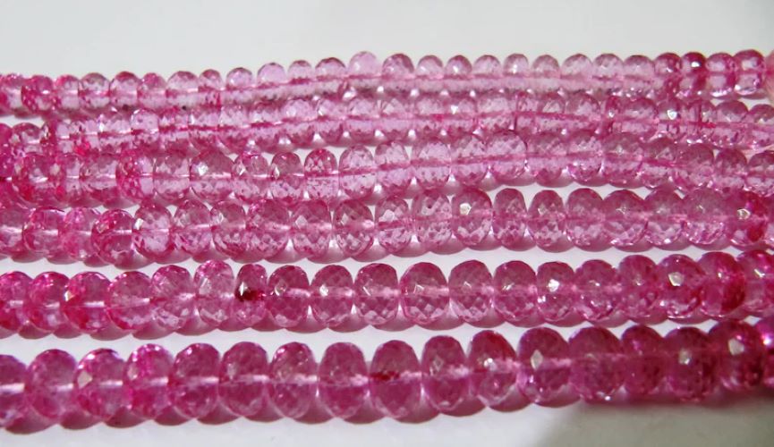 Natural Topaz Pink Color 7-8mm Rondelle Faceted Gemstone Beads Sold Per Strand 8 Inches Long