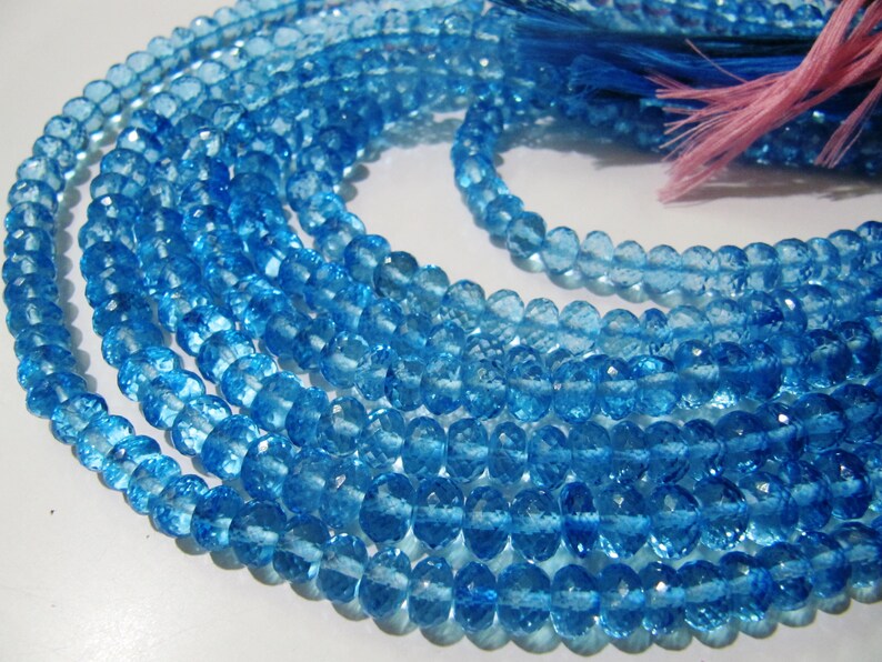 Natural Topaz 8mm Rondelle faceted Beads Swiss blue Topaz Color Gemstone Strand 8 Inches Long