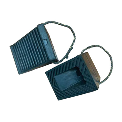 For Vehicle Rubber Wheel Chocks - Heavy Duty Rubber 250x150x170 mm, Black with Yellow Reflective Stripes, Anti-Slip Surface, 40 Ton Capacity