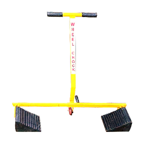 Extendable Double Wheel Chocks Stand With Trolly - Color: Industrial Yellow & Black