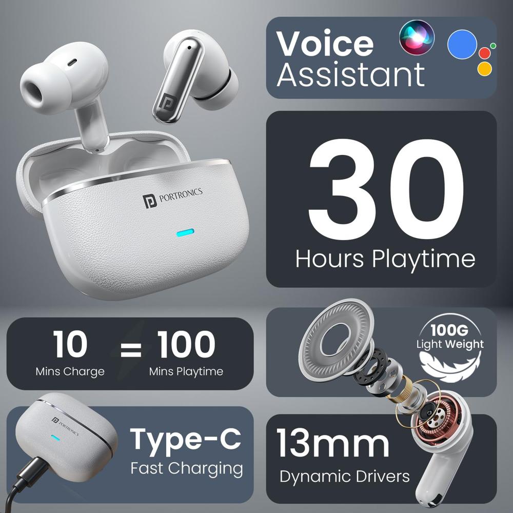 Portronics Twins One Plus in Ear TWS Earbuds with Game & Music Mode, Upto 30 Hours Playtime,