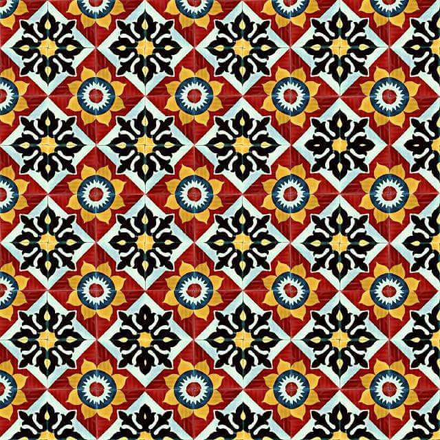 Blue Accents Floral Motif Traditional Tiles