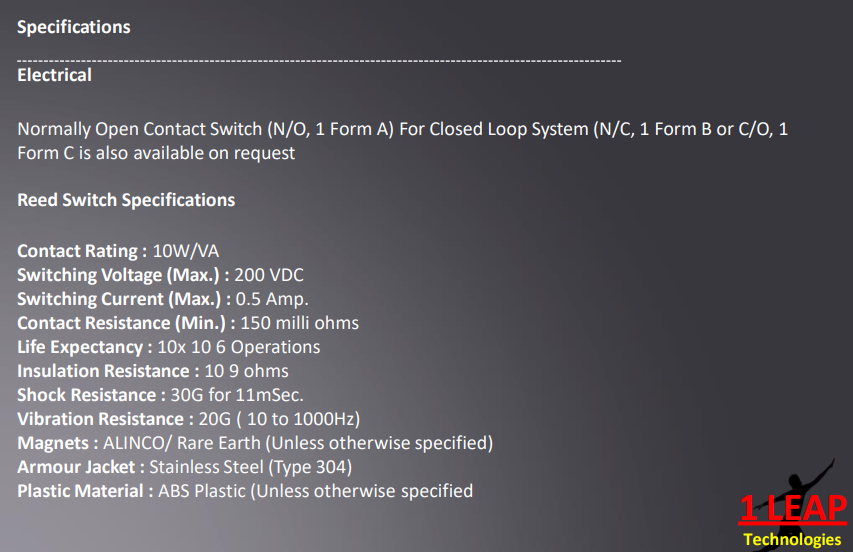 Switch Mounted on Z Bracket Overhead Mount Magnetic Reed Switch