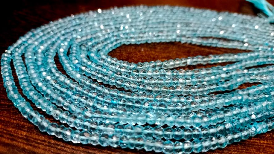 Natural Sky Blue Topaz Rondelle Faceted 3.5-4mm Beads Sold Per Strand 13 Inches Long