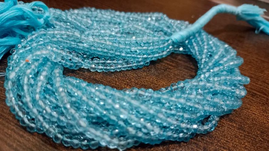 Natural Sky Blue Topaz Rondelle Faceted 3.5-4mm Beads Sold Per Strand 13 Inches Long