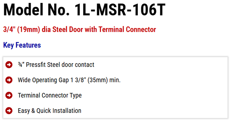 Steel door contact Recessed Mount Magnetic Switch