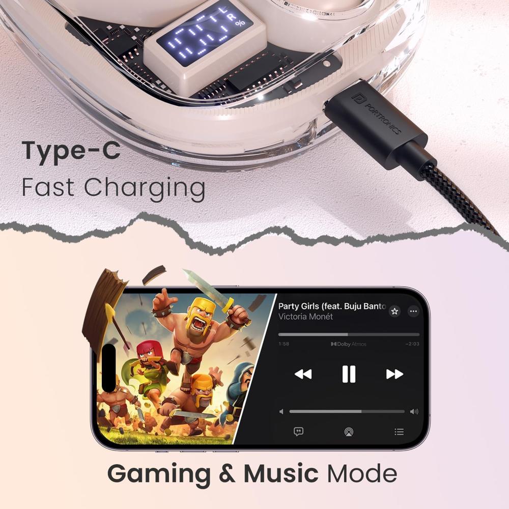 Portronics Harmonics Twins 30 Over Ear OWS Smart Wireless Earbuds with HD Mic, Secure &