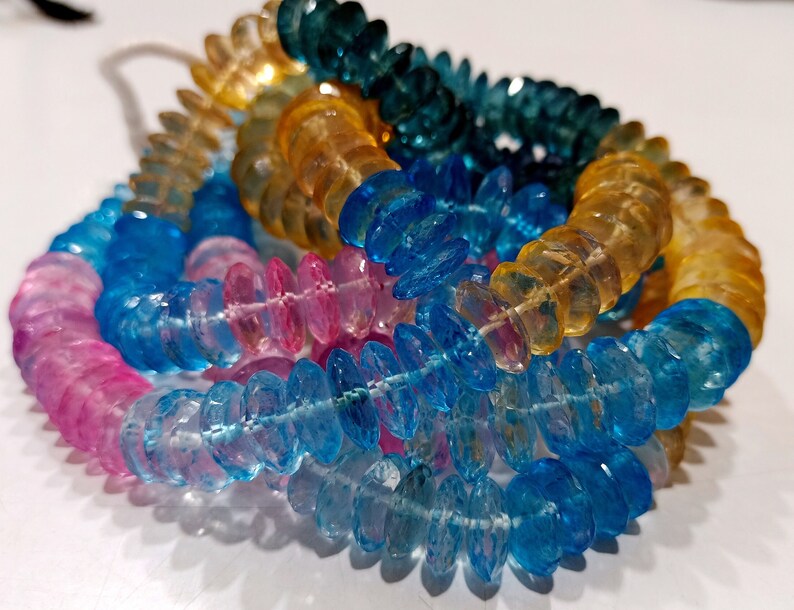Multi Color Topaz German Cut Rondelle Faceted 11-12mm Beads Sold Per Strand 8 Inches Long