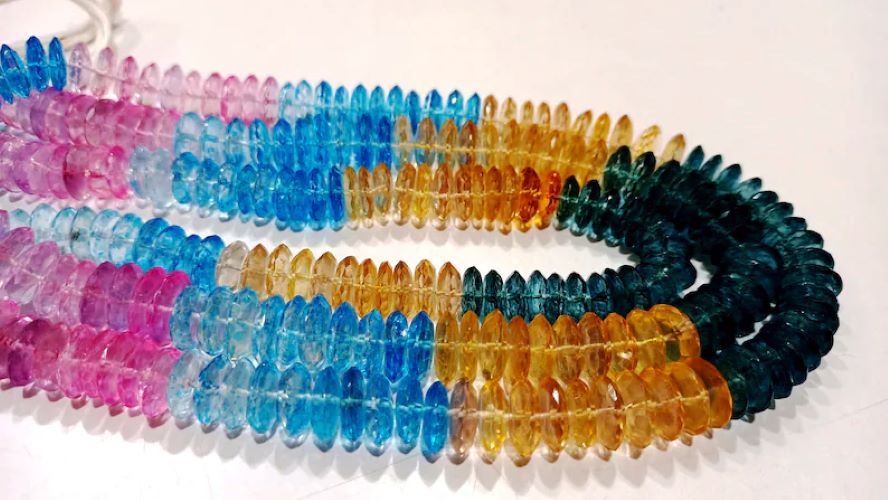 Multi Color Topaz German Cut Rondelle Faceted 11-12mm Beads Sold Per Strand 8 Inches Long