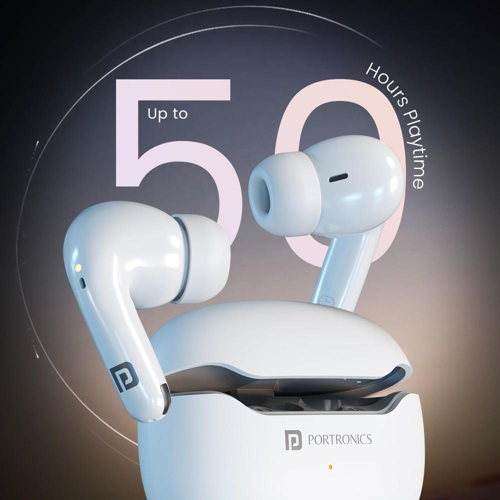 Portronics Harmonics Twins 33 ANC Truly Wireless Bluetooth in Ear Earbuds with Quad Mic ENC, Upto 50 Hours Playtime,