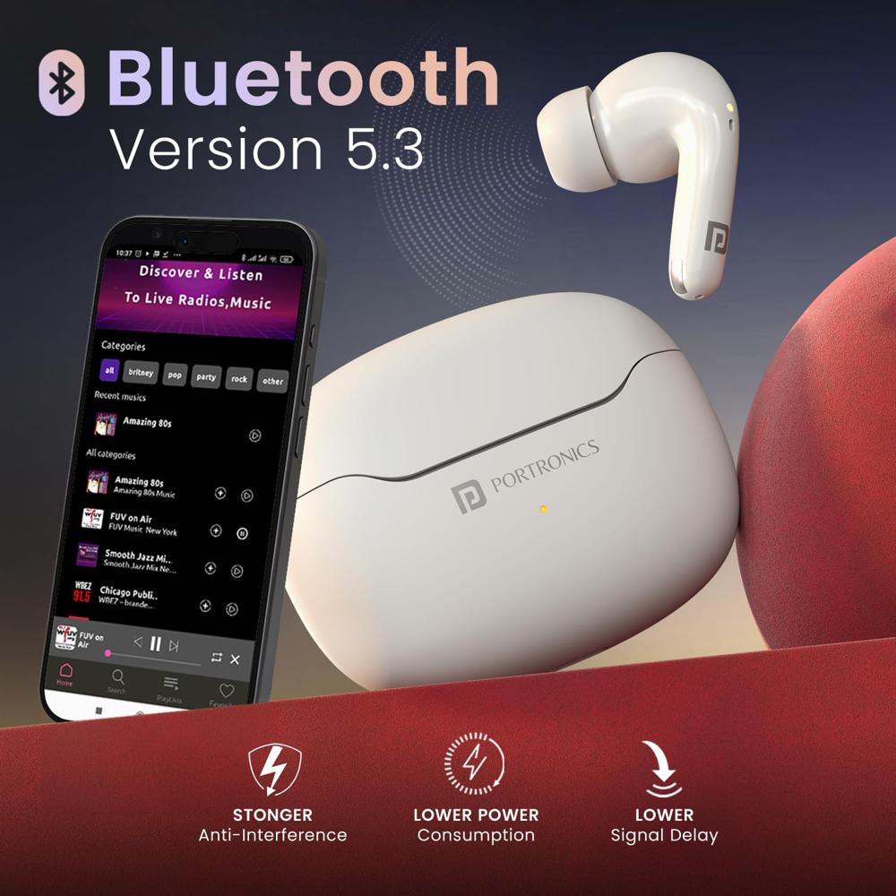 Portronics Harmonics Twins 33 ANC Truly Wireless Bluetooth in Ear Earbuds with Quad Mic ENC, Upto 50 Hours Playtime,