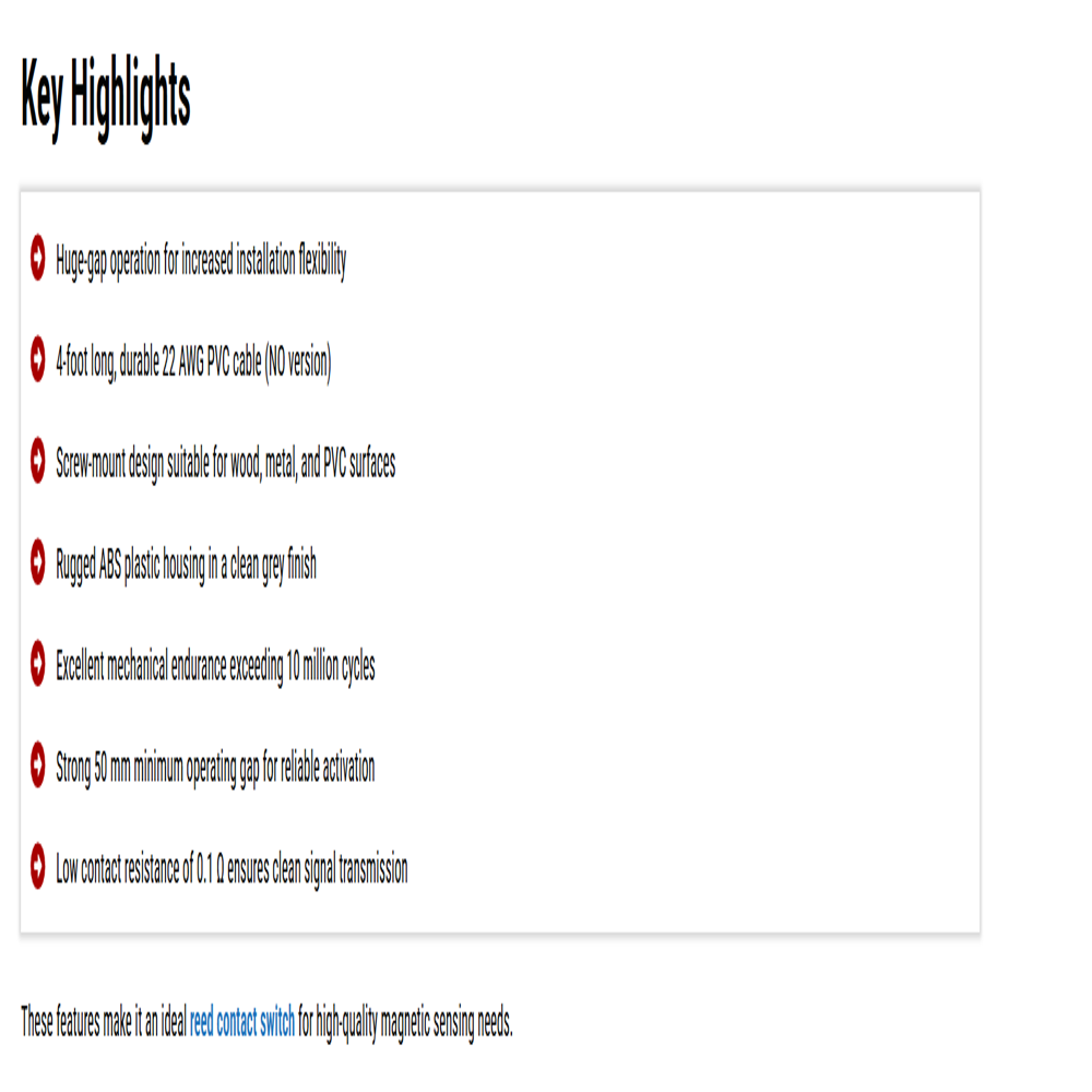 Wide Gap Surface Mount Contact Switch