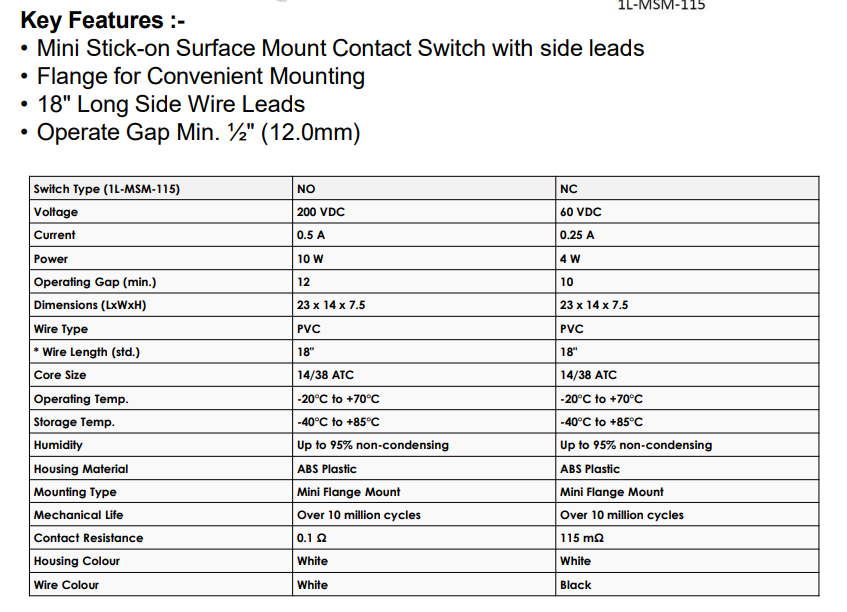 surface mount design with side leads NO Switch 
