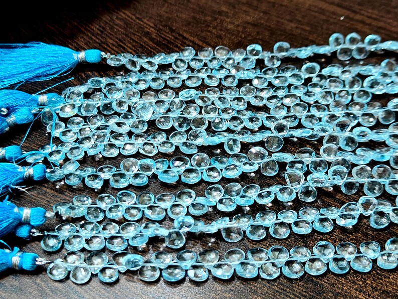 Natural Untreated Blue Topaz 6-7mm Heart shape Briolette beads