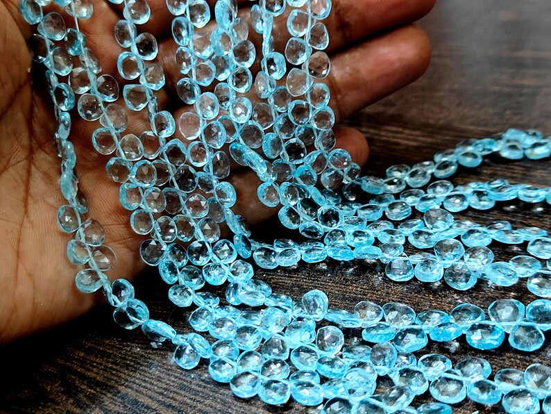 Natural Untreated Blue Topaz 6-7mm Heart shape Briolette beads