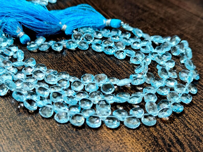 Natural Untreated Blue Topaz 6-7mm Heart shape Briolette beads