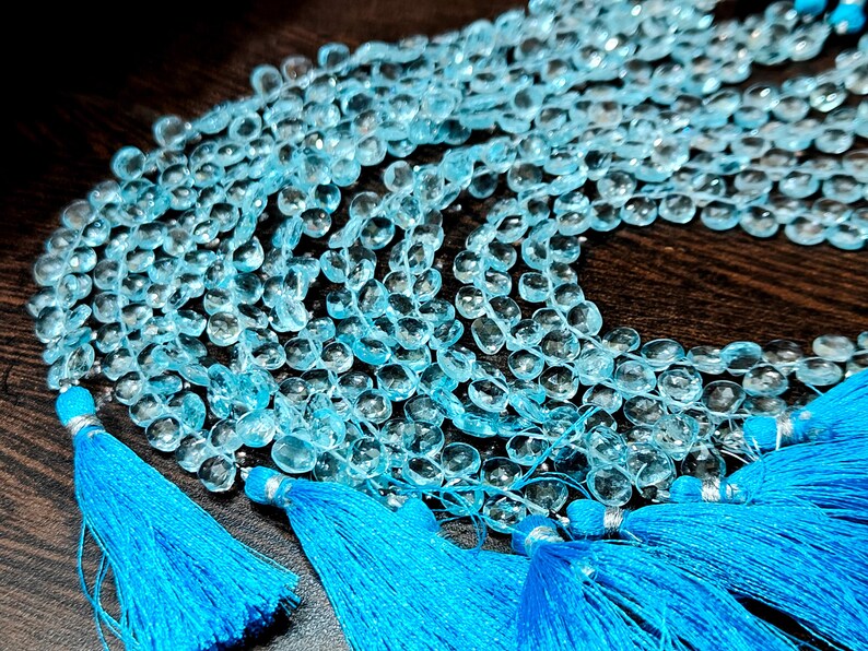 Natural Untreated Blue Topaz 6-7mm Heart shape Briolette beads