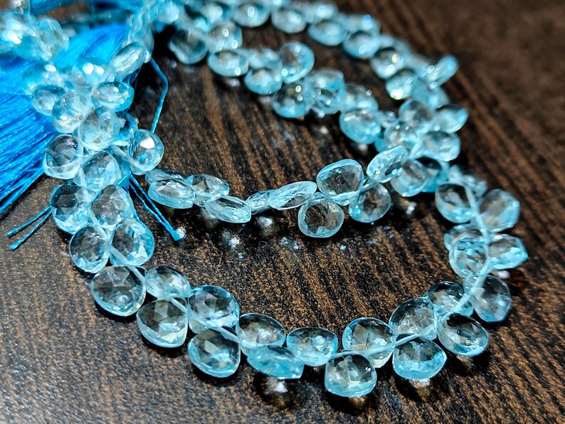 Natural Untreated Blue Topaz 6-7mm Heart shape Briolette beads