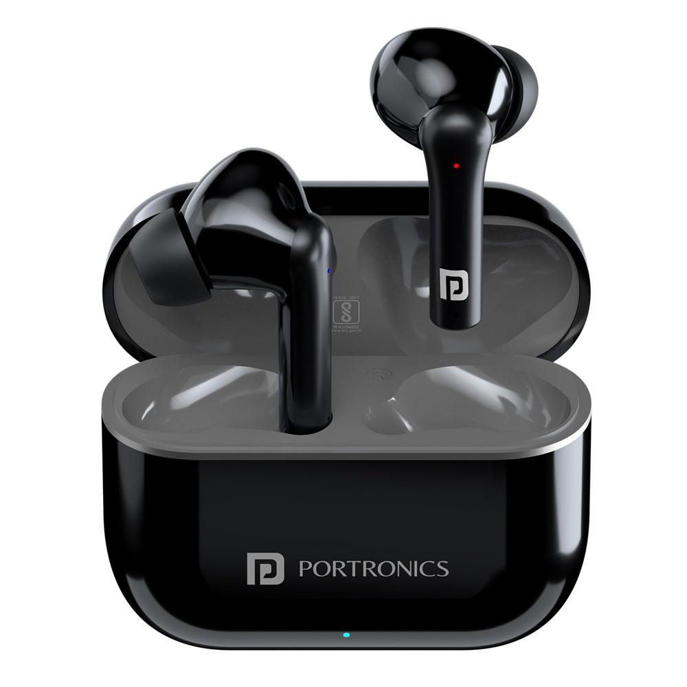 Portronics Harmonics Twins S6 TWS Earbuds with 50Hrs Playtime, Low Latency, Auto ENC, Quad