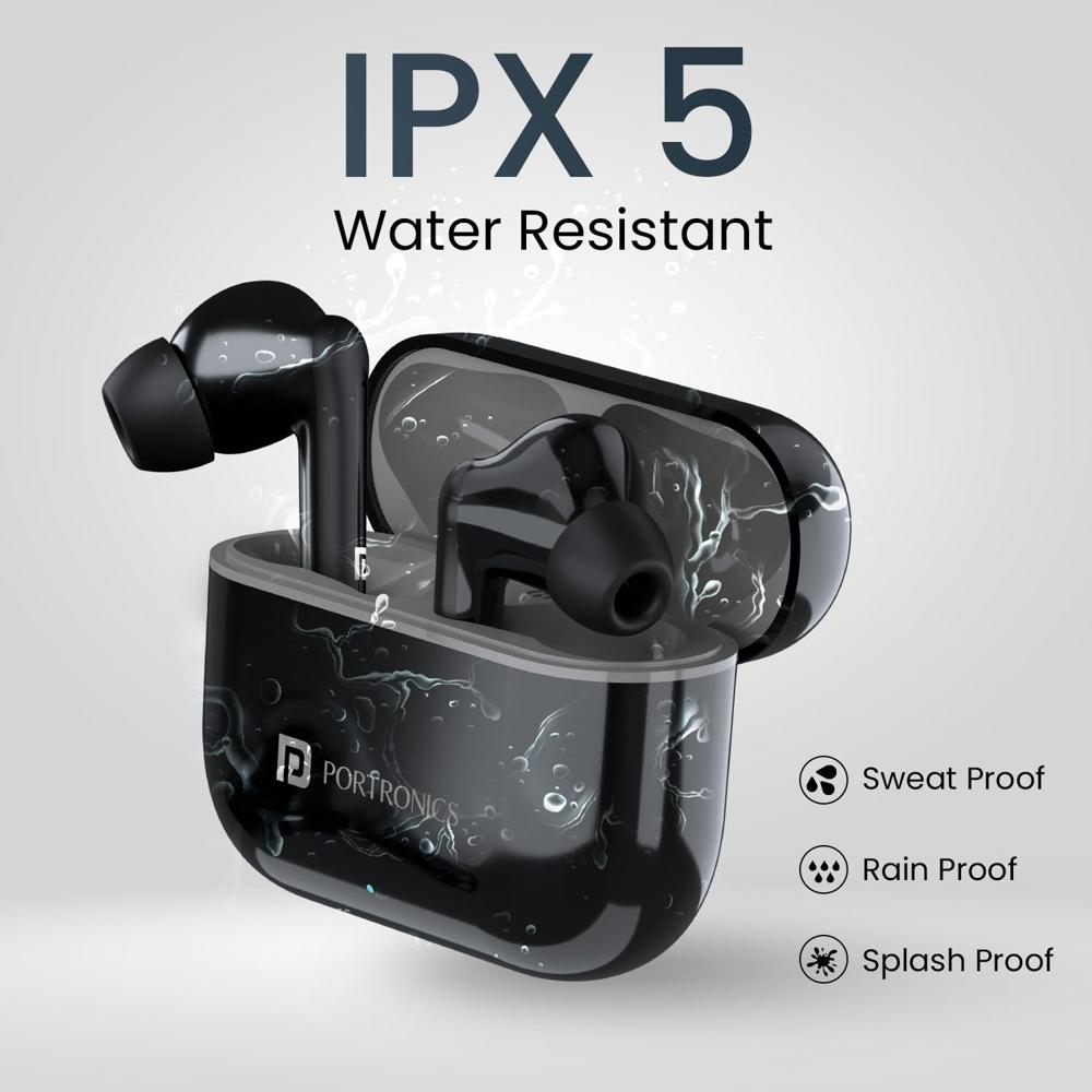 Portronics Harmonics Twins S6 TWS Earbuds with 50Hrs Playtime, Low Latency, Auto ENC, Quad