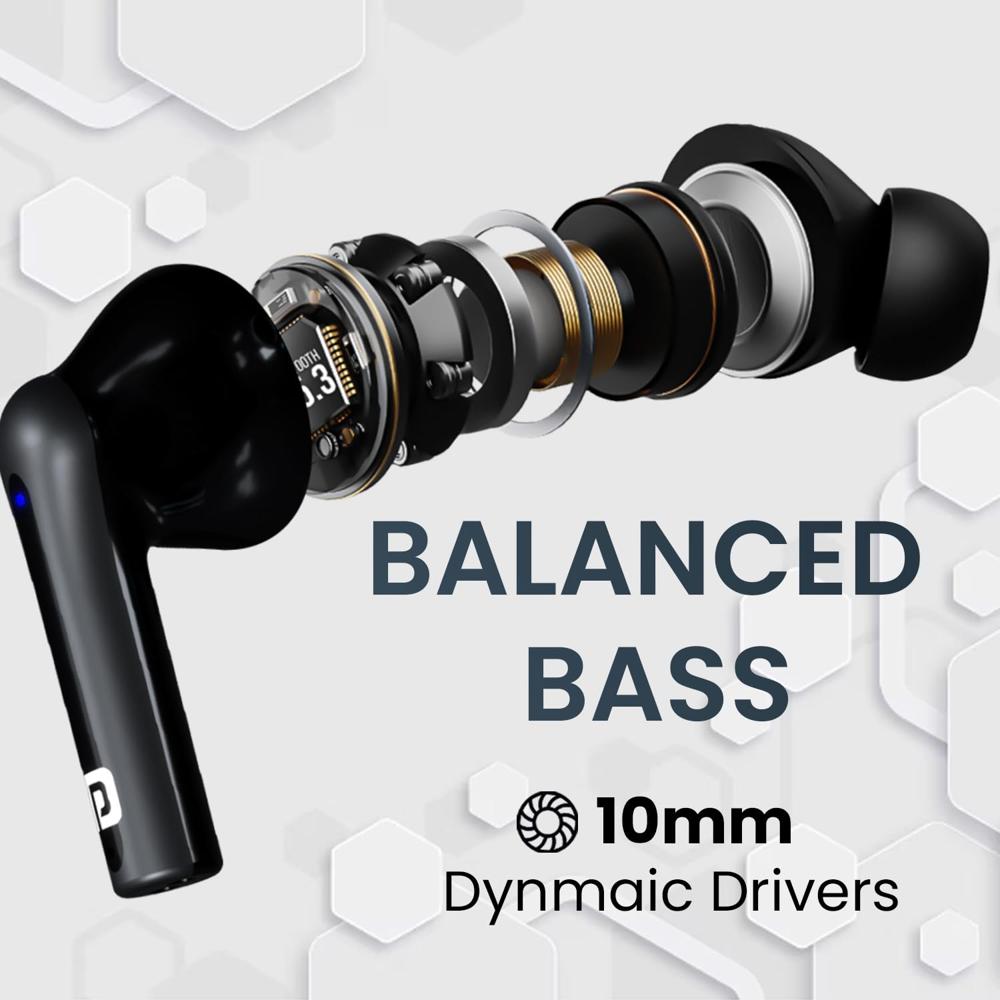 Portronics Harmonics Twins S6 TWS Earbuds with 50Hrs Playtime, Low Latency, Auto ENC, Quad