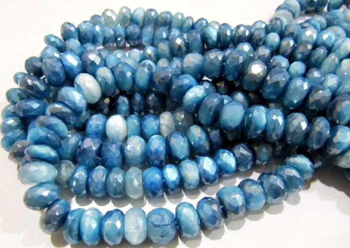 Natural Blue Topaz Color Moonstone Beads Rondelle Faceted AB Coated Moonstone Beads 8mm Strand 7 inches