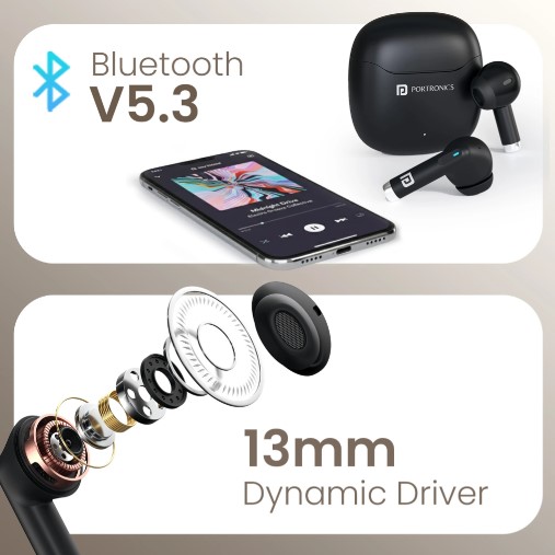 Portronics Twins S18 Pro in Ear TWS Earbuds,30H Playtime, in Built HD Mic, Game/Music Mode Bluetooth Headset (Black, In the Ear)