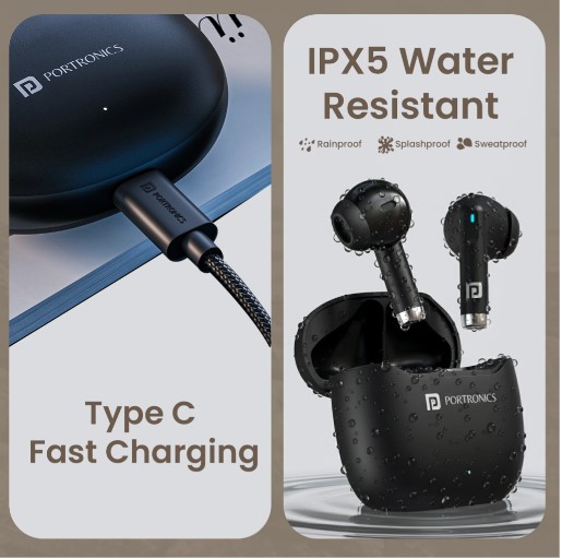 Portronics Twins S18 Pro in Ear TWS Earbuds,30H Playtime, in Built HD Mic, Game/Music Mode Bluetooth Headset (Black, In the Ear)