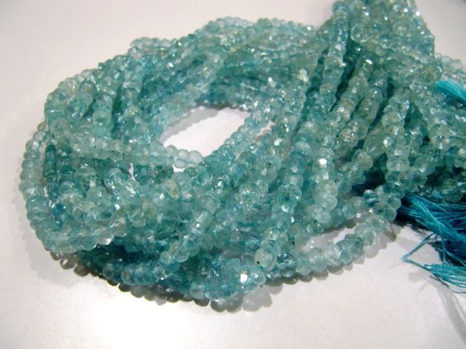 Natural Aquamarine Rondelle Faceted Beads, Gemstone 5-6mm Beads Strand 13 Inches long