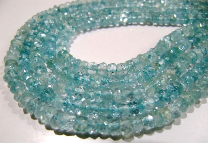 Natural Aquamarine Rondelle Faceted Beads, Gemstone 5-6mm Beads Strand 13 Inches long